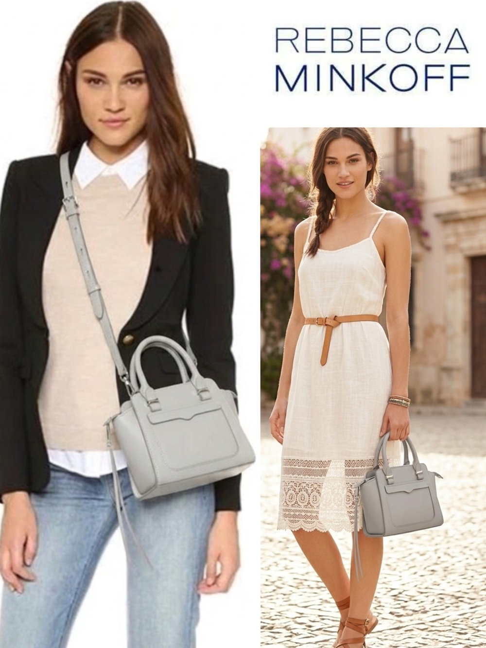 NWT Rebecca minkoff micro Avery leather tote with crossbody strap in perla